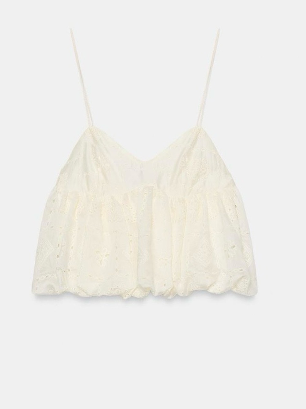 Zara NWT Women’s Cream Eyelet Spaghetti Strap Peplum Top